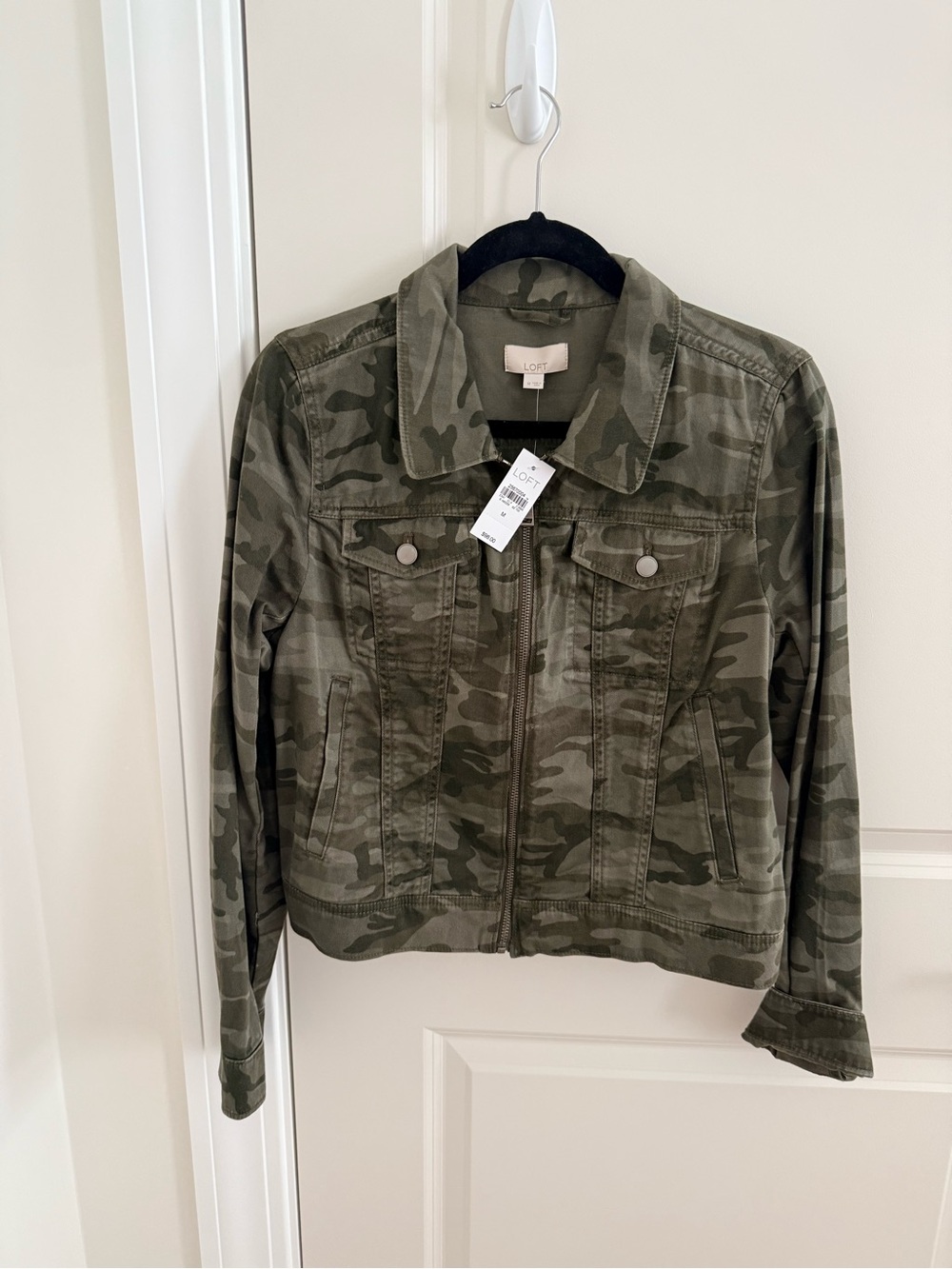 LOFT Olive Green Camo Zip-Front Jean Jacket